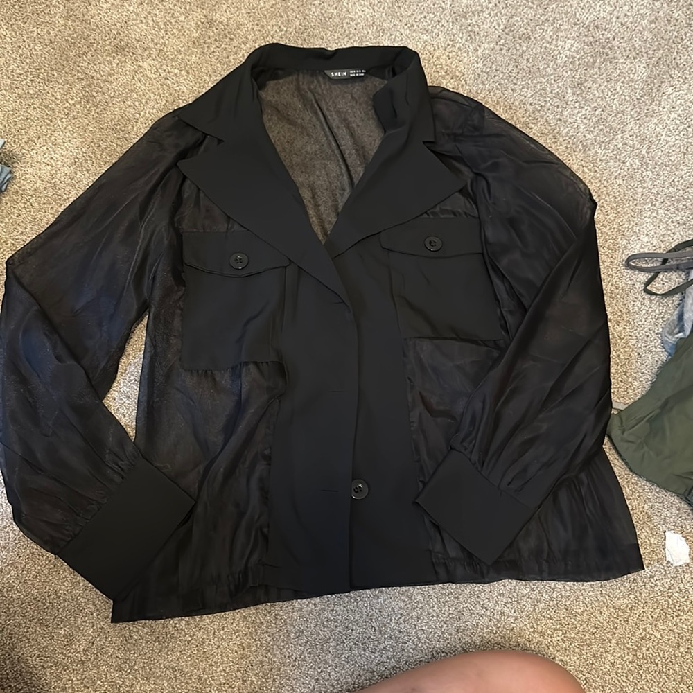 Brand new Shein button up. Black, sheer material. Never been worn before.